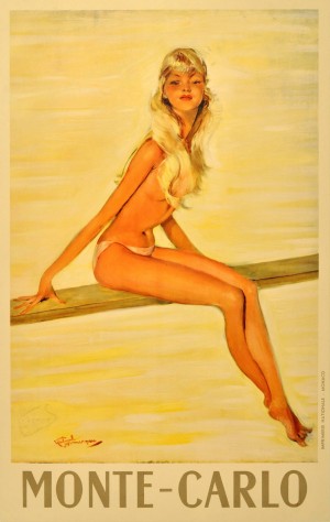 Original vintage travel poster advertising Monte Carlo, Monaco